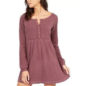 Roxy Burgundy Waffle-Knit Long Sleeve Casual Style Womens mini  Dress Size M